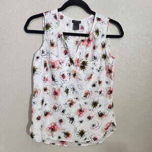 Ann Taylor Blouse Womens Size XS Sleeveless Floral Print Blouse White Pink Fairy